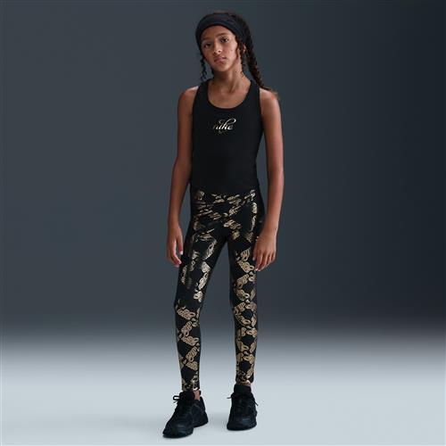 Nike One-leggings med Dri-FIT-print til større børn (piger) - sort