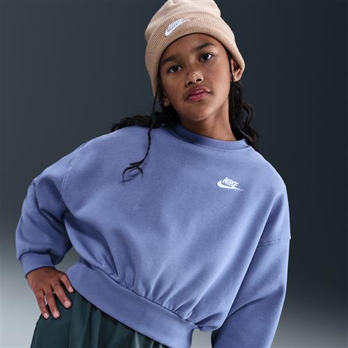 Nike Club Fleece-sweatshirt med firkantet pasform og rund hals til piger - blå
