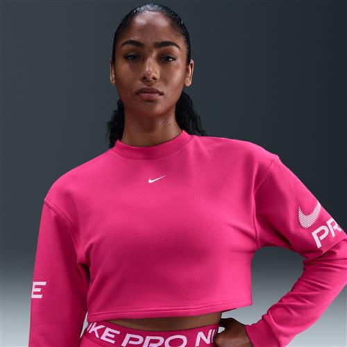 Løstsiddende Nike Pro-Dri-FIT-sweatshirt i french terry med rund hals til kvinder - Pink