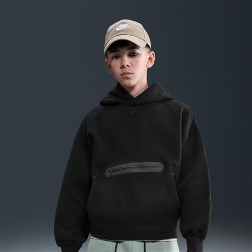 Oversized Nike Tech Fleece-pullover med hætte til større børn (drenge) - sort