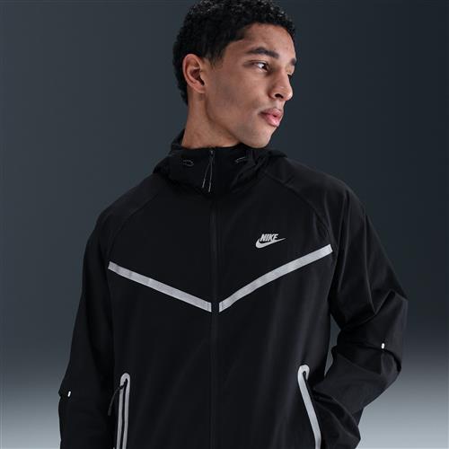 Vævet Nike Tech Windrunner-jakke med fuld lynlås til mænd - sort