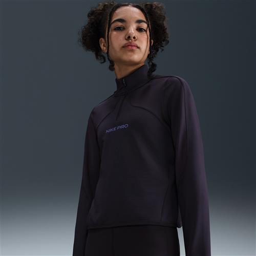 Langærmet Nike Pro Therma-FIT-trøje med 1/2 lynlås til større børn (piger) - lilla