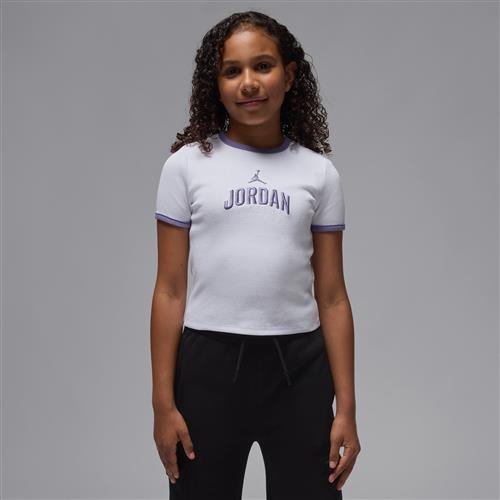 Jordan Semi-cropped-T-shirt i rib til større børn - hvid