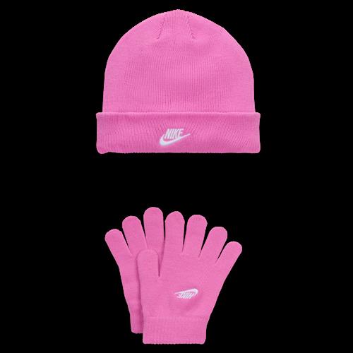 Nike Club-sæt med beanie og vanter til mindre børn - Pink