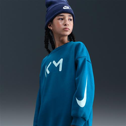 Kylian Mbappé Club Fleece Nike Football oversized trøje med rund hals til større børn (piger) - blå