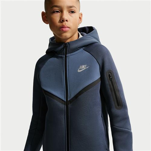 Nike Tech Fleece-hættetrøje med lynlås til større børn - blå
