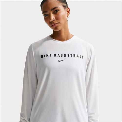Langærmet Nike Dri-FIT-opvarmningsbasketballtrøje til kvinder - hvid