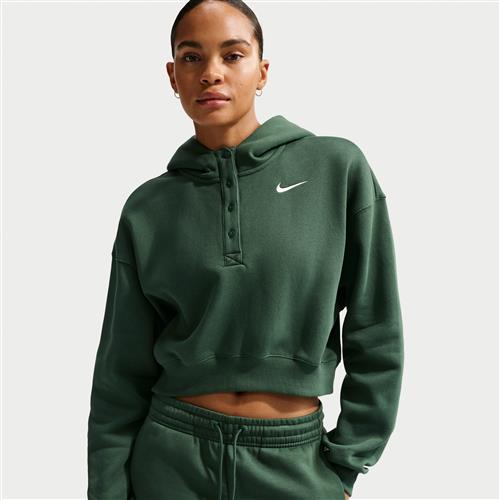 Oversized Nike Phoenix Fleece kort henley-hættetrøje til kvinder - grøn