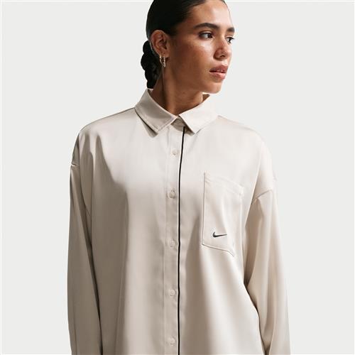 Oversized, langærmet Nike -top i satin til kvinder - grå