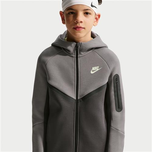 Nike Tech Fleece-hættetrøje med lynlås til større børn - sort