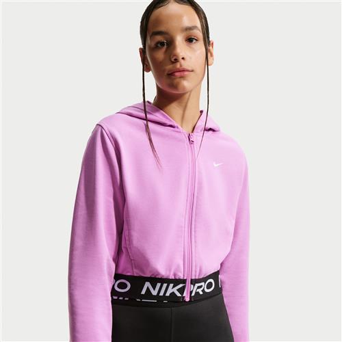 Nike Pro Fleece Dri-FIT-hættetrøje med fuld lynlås til større børn (piger) - lilla