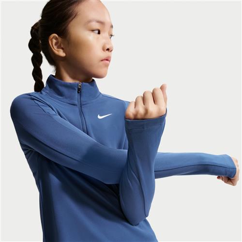 Langærmet Nike Dri-FIT-top med 1/4 lynlås til piger - blå