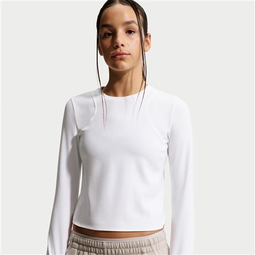 Langærmet Nike MAVN Dri-FIT-top i rib til piger - hvid