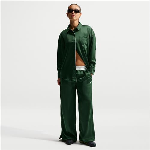 Løse Nike -satinbukser med mellemhøj talje til kvinder - grøn