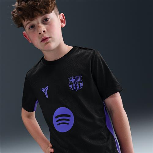 FC Barcelona Academy Pro Away Nike Dri-FIT-opvarmningstrøje til fodbold med korte ærmer til større børn - sort