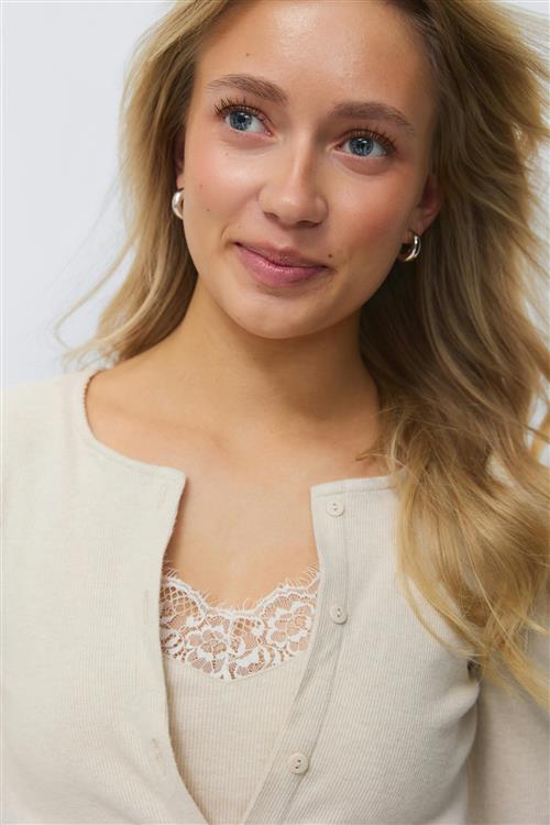 Gina Tricot - 14+ 2 in 1 lace rib cardigan - Toppe - Hvid - M - Dame