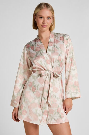 Hunkemöller Satin Kimono med Blomsterprint Hvid
