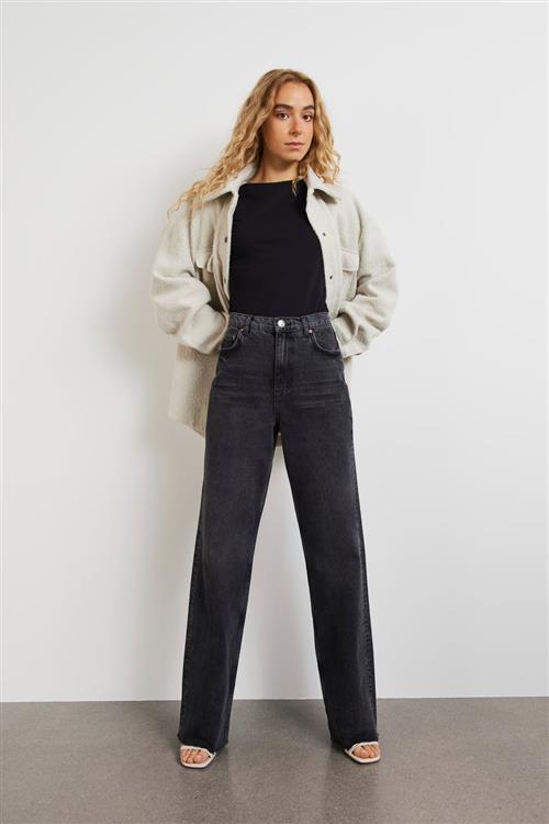 Gina Tricot - straight jeans - Highwaist jeans - Sort - 36 - Dame