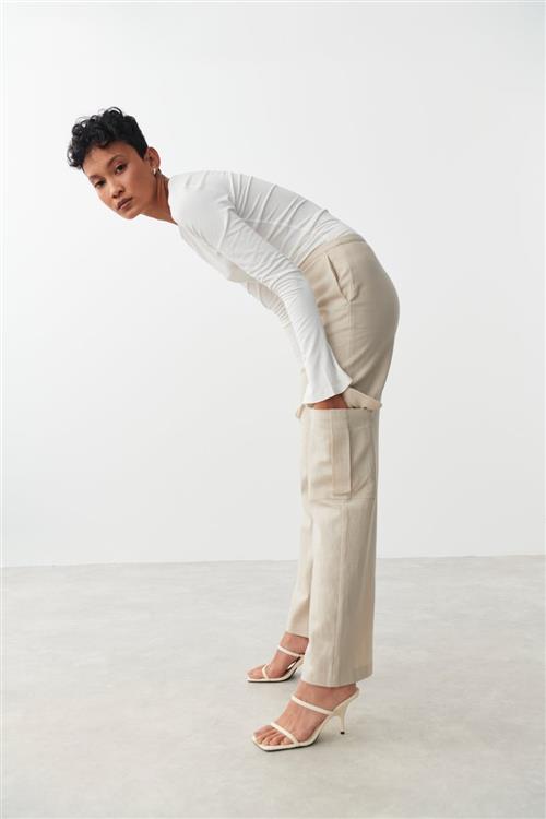 Gina Tricot - Sanna linen blend cargo trousers - Hørbukser - Beige - L - Dame