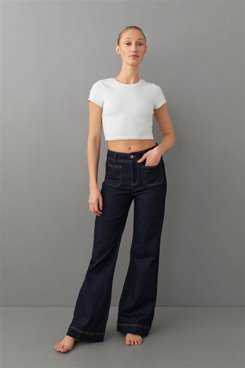 Gina Tricot - jeans - mid waist jeans - Blå - 34 - Dame