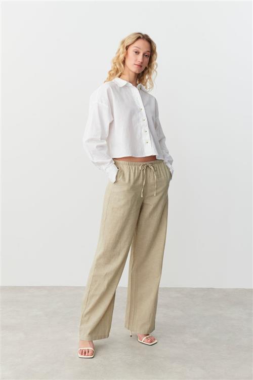 Gina Tricot - linen blend trousers - Hørbukser - Hvid - S - Dame