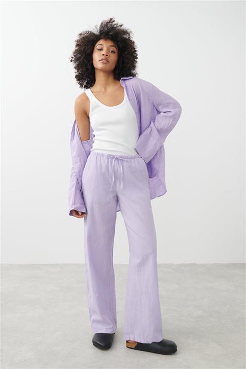 Gina Tricot - linen blend trousers - Hørbukser - Lilla - XL - Dame