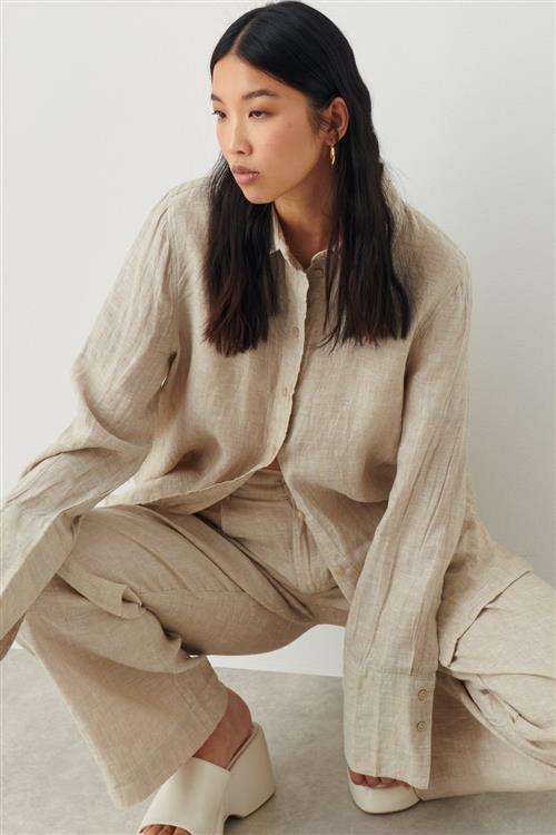 Gina Tricot - lovisa linen shirt - Hørskjorter - Beige - S - Dame