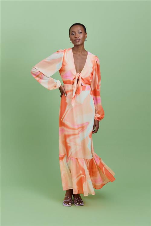 Gina Tricot - Chiffon party maxi dress - Kjoler - Orange - 36 - Dame