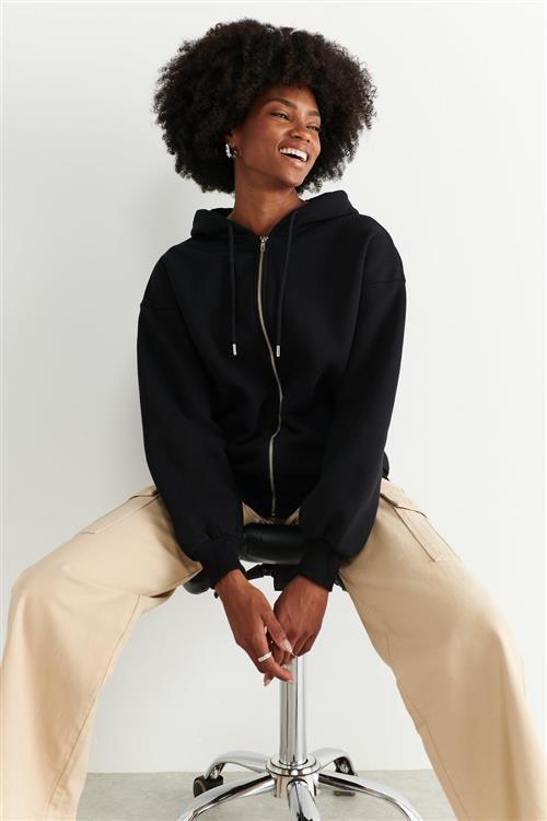 Gina Tricot - Oversized zip hoodie - Collegetrøjer - Sort - M - Dame