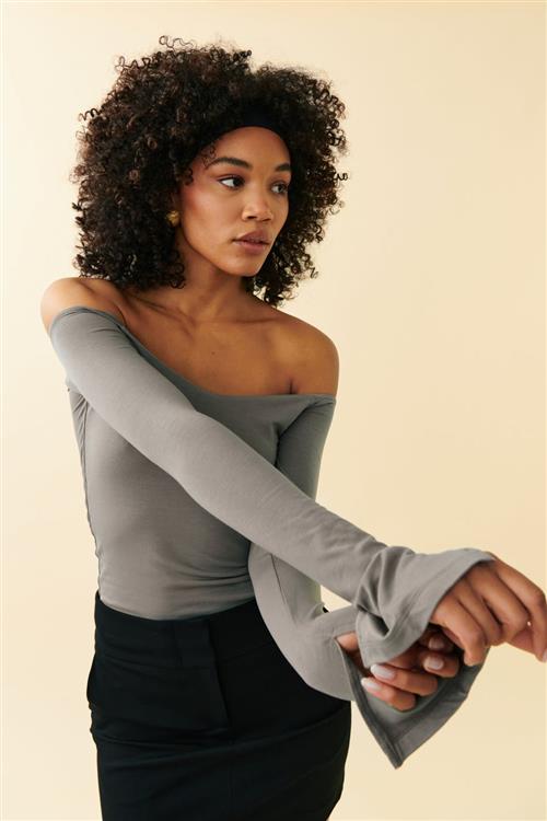 Gina Tricot - soft touch off shoulder top - Off shoulder-top - Grå - S - Dame