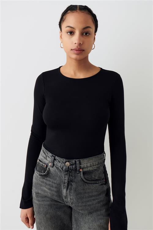 Gina Tricot - soft touch crew neck top - Langærmede toppe - Sort - L - Dame