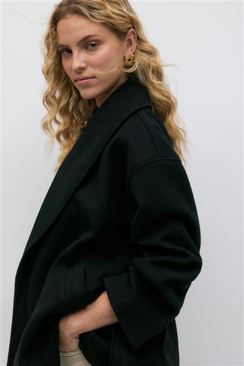 Gina Tricot - Shawl collar short coat - korte frakker - Sort - XL - Dame