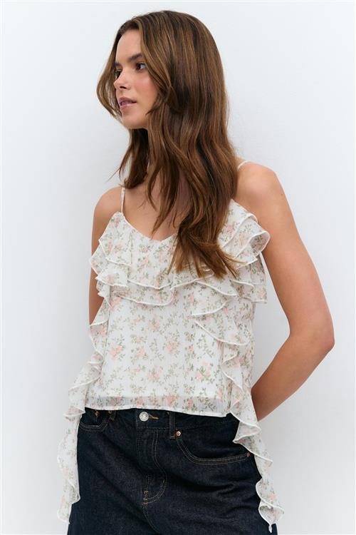 Gina Tricot - Frill singlet - Tanktops - Hvid - M - Dame