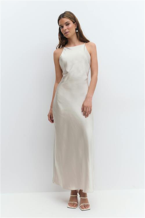 Gina Tricot - High neck satin dress - satinkjoler - Beige - 42 - Dame