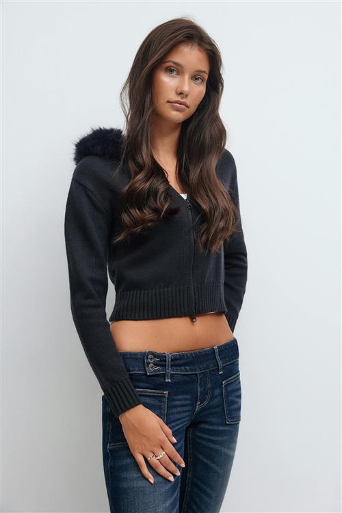 Gina Tricot - 14+ fur hoodie - Trøjer - Blå - S - Dame