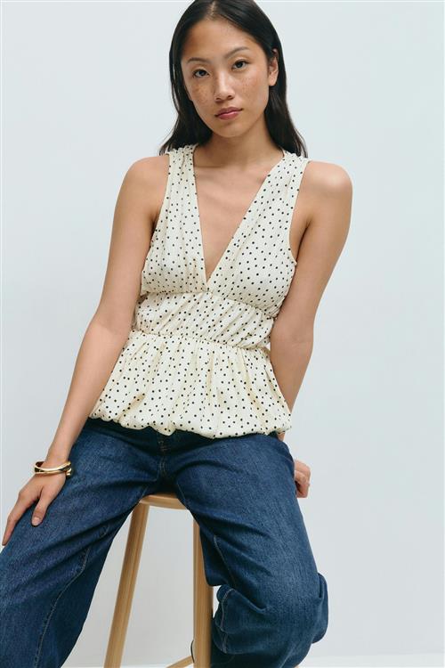 Gina Tricot - Balloon v-neck top - Toppe uden ærmer - Hvid - XS - Dame