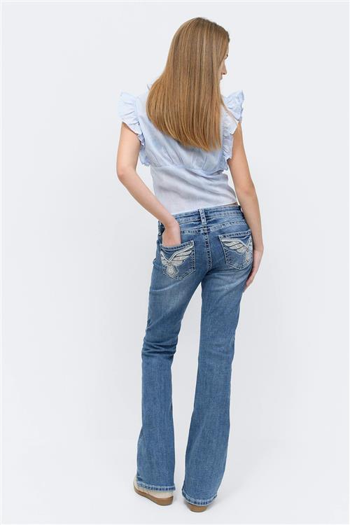 Gina Tricot - Y sparkle low flare jeans tall - low waist jeans - Blå - 140 - Pige