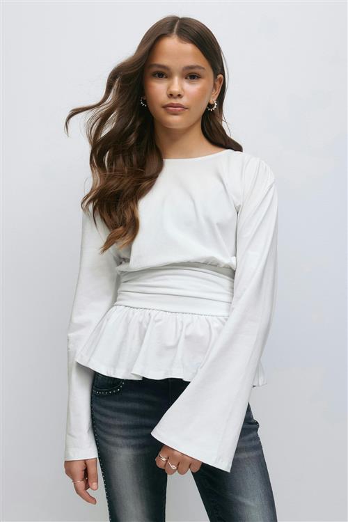 Gina Tricot - Y ruched long sleeve top - Toppe - Hvid - 158/164 - Pige