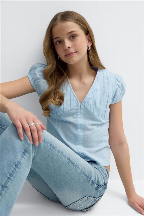 Gina Tricot - Y fitted short sleeve top - overdele - Blå - 146/152 - Pige