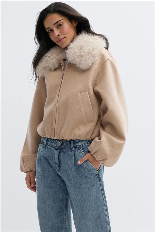 Gina Tricot - Faux fur collar jacket - faux fur jakker - Beige - XS - Dame