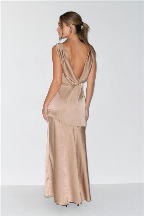 Gina Tricot - Open back rhinestone dress - satinkjoler - Beige - 36 - Dame