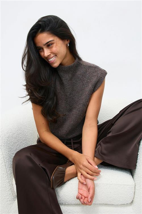 Gina Tricot - Funnel neck knitted top - Kortærmede strikkede trøjer - Brun - L - Dame