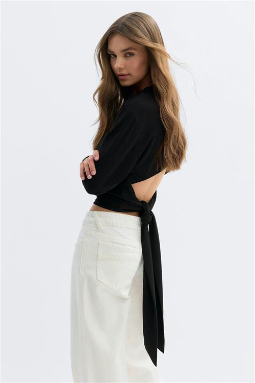 Gina Tricot - Open back top - Langærmede toppe - Sort - L - Dame