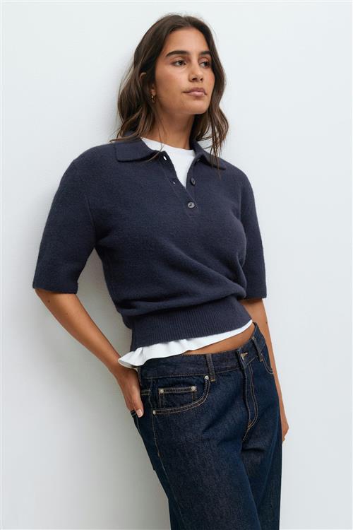 Gina Tricot - Short sleeve knit collar top - Kortærmede strikkede trøjer - Blå - XS - Dame