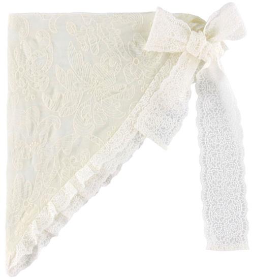 By Stær Tørklæde - 63x37 cm - Amara - Råhvid m. Blonder