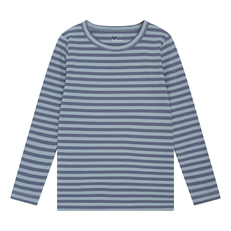 BIRKHOLM Stribet Rib Bluse Støvet Blå & Middelhavs Blå