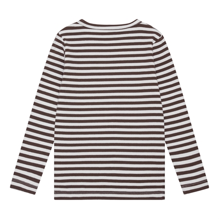 BIRKHOLM Stribet Rib Bluse Perfekt Hvid & Chokolade Brun