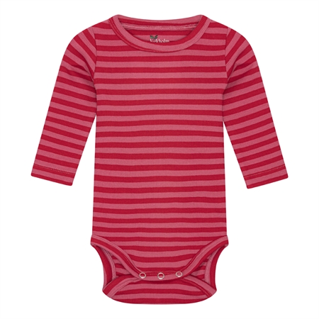 Se BIRKHOLM Stribet Rib Body Chili Rød & Hindbær Rosa hos SmartKidz