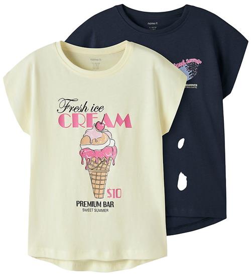Name It T-shirt - NkfViolet - 2-pak - Navy Blazer/Pear Sorbet