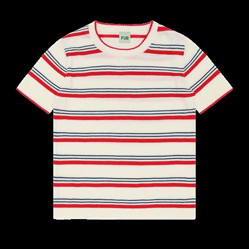 FUB Stribet T-shirt Ecru/red  Ecru/Red-120 cm  Rød  120 cm  unisex